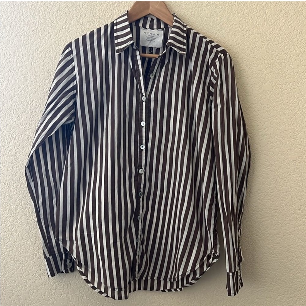 Acacia Swimwear Brown and White Striped Shirt